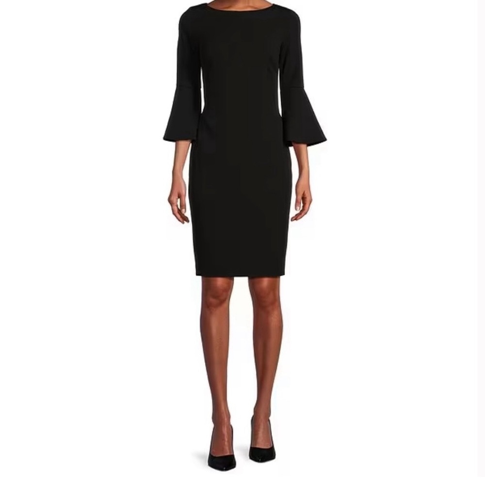 CK 3/4 Bell Sleeve Boatneck Sheath Dress